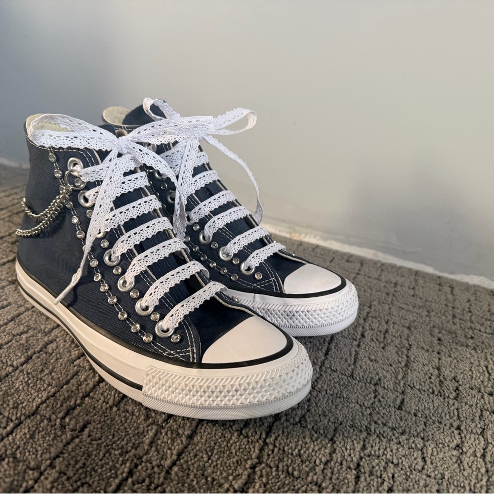 Navy High-Top Sneakers with White Laces